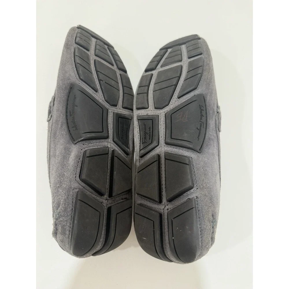 Salvatore Ferragamo Gancini Bit Grey Suede Driving loafers Mens US 9D‎